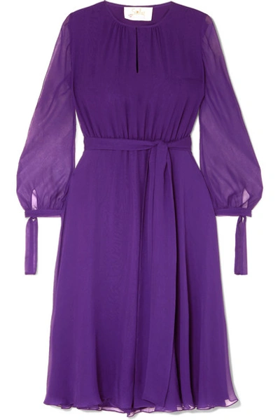 Shop Aross Girl X Soler Amanda Belted Silk-georgette Midi Dress In Purple