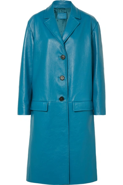 Shop Prada Oversized Textured-leather Coat In Blue
