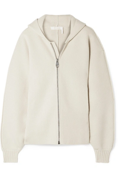 Shop Chloé Embroidered Ribbed Wool-blend Hoodie In Ivory