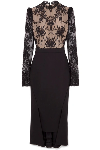 Shop Alexander Mcqueen Open-back Lace And Wool-crepe Dress In Black