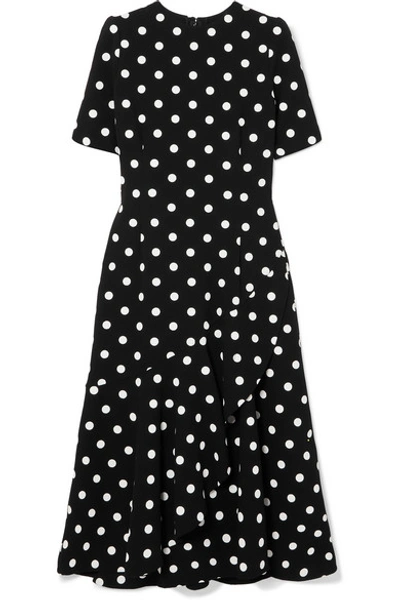 Shop Oscar De La Renta Polka-dot Wool-blend Crepe Midi Dress In Black