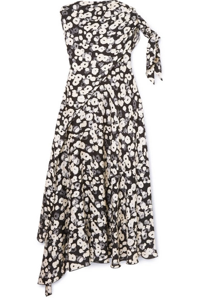 Shop Derek Lam Floral-print Silk Crepe De Chine Midi Dress In Black