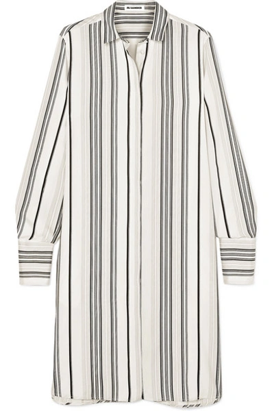 Shop Jil Sander Embroidered Striped Grain De Poudre Silk Shirt In White