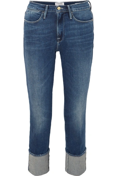 Shop Frame Le High Big Cuff Straight-leg Jeans In Dark Denim