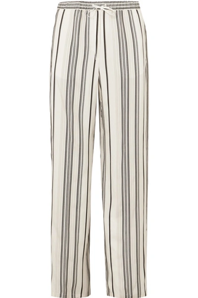 Shop Jil Sander Embroidered Striped Grain De Poudre Silk Wide-leg Pants In White