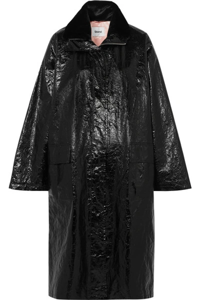 Shop Stand Studio Maia Crinkled Glossed Faux Leather Coat In Black
