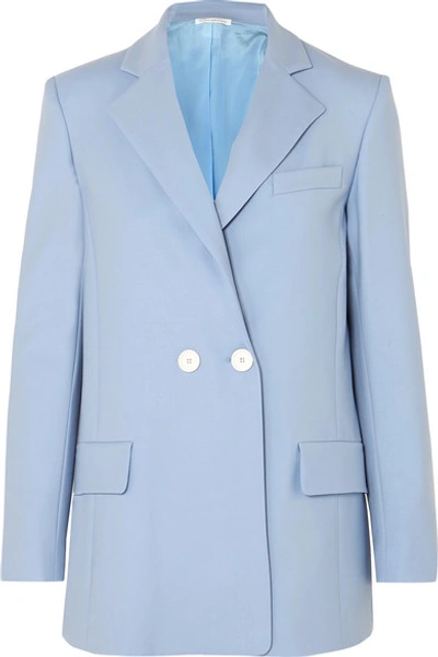 Shop Oscar De La Renta Double-breasted Wool-blend Twill Blazer In Blue