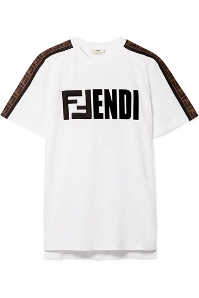 Shop Fendi Embroidered Flocked Cotton-jersey T-shirt