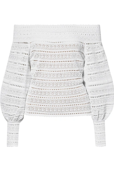 Shop Oscar De La Renta Off-the-shoulder Stretch-crochet Top In White