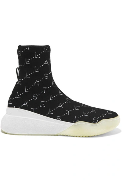 Shop Stella Mccartney Loop Intarsia Stretch-knit Sneakers In Black