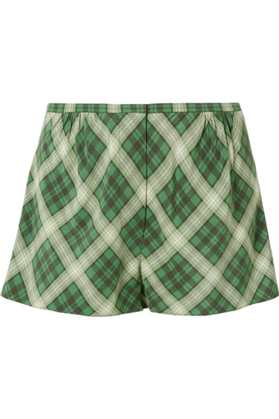 Shop Marc Jacobs Plaid Washed-silk Shorts In Green