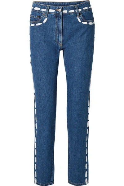 Shop Moschino Painted Mid-rise Skinny Jeans In Blue