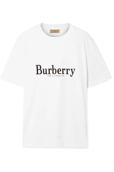 Shop Burberry Embroidered Cotton-jersey T-shirt