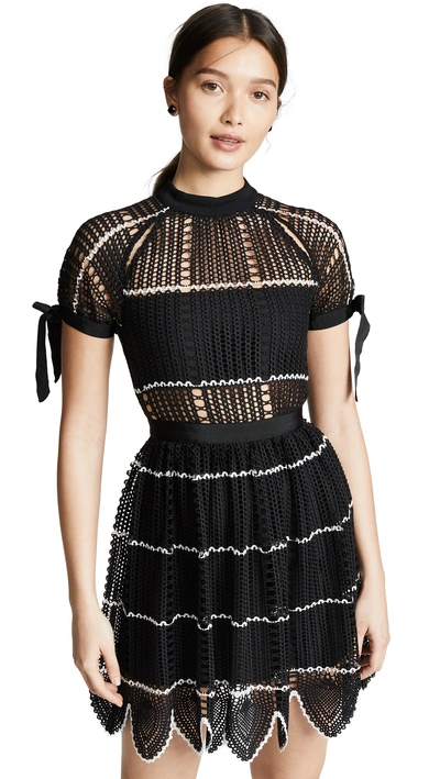 Shop Self-portrait Crochet Dress In Black