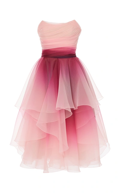 Shop Marchesa Strapless Ombre Organza A-line Cocktail Dress In Pink