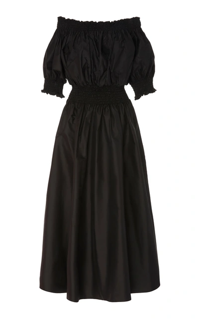 Shop Adam Lippes Off-the-shoulder Smocked Silk Taffeta Dress In Black