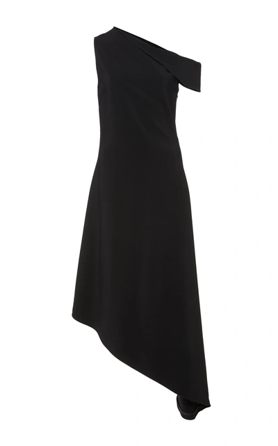 Shop Rosetta Getty Asymmetric Draped-shoulder Crepe Dress In Black