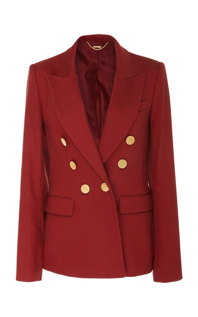 Shop Adam Lippes Double Breasted Textured Cotton Blazer In Red