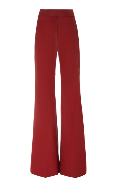 Shop Adam Lippes High-rise Flared Textured Cotton Pants In Red