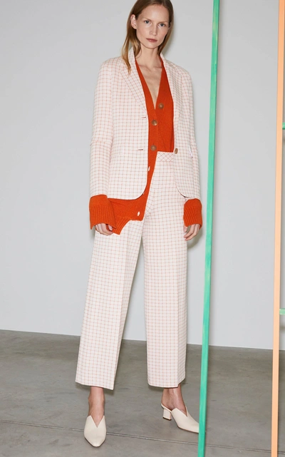 Shop Rosetta Getty Grid Cropped High-rise Twill Pants In White