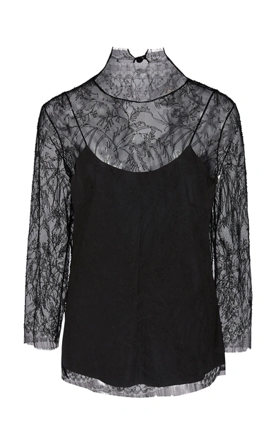 Shop Adam Lippes Crepe Overlay Lace Chantilly Top In Black