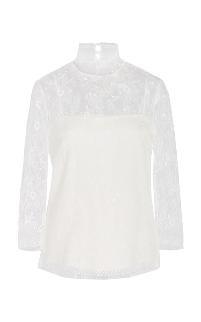 Shop Adam Lippes Crepe Overlay Lace Chantilly Top In White