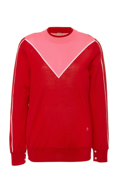 Shop Adam Lippes Striped Crewneck Merino Wool Sweater In Red