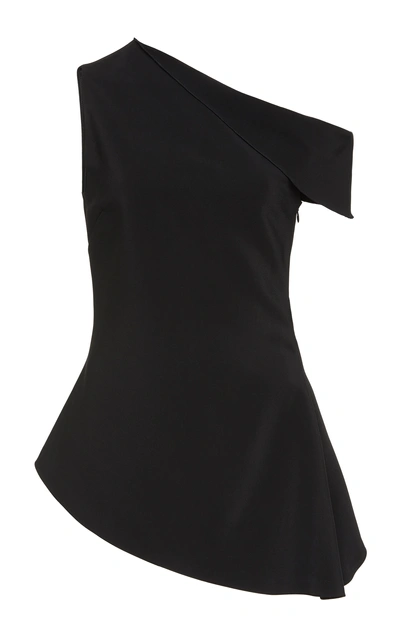 Shop Rosetta Getty Asymmetric Draped-shoulder Crepe De Chine Top In Black