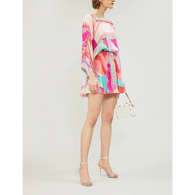 Shop Emilio Pucci Fluted-sleeve Printed Silk Mini Dress In 067 Corallo/fuxia