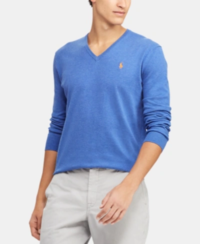 Shop Polo Ralph Lauren Men's Cotton V-neck Sweater In Dockside Blue Heather