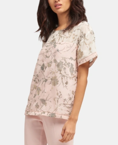 Shop Dkny Floral-print Short-sleeve Top In Natural