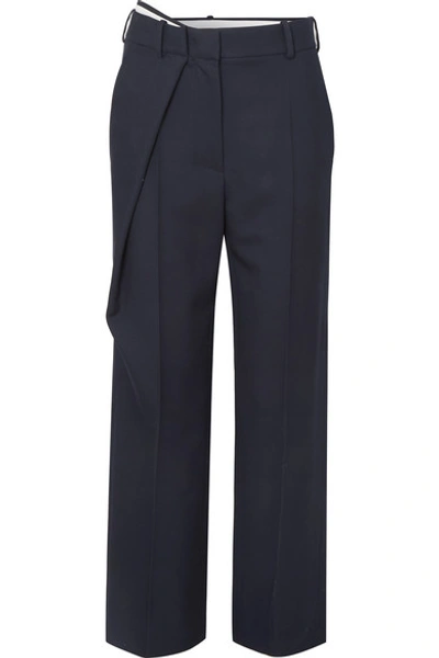 Shop Cedric Charlier Wrap-effect Wool-twill Straight-leg Pants In Navy