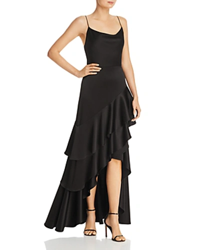 Shop Avery G Satin Ruffled Gown In Black