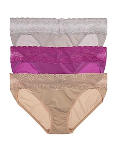 Shop Natori Bliss Perfection V-kinis, Set Of 3 In Cafe/lead/plum