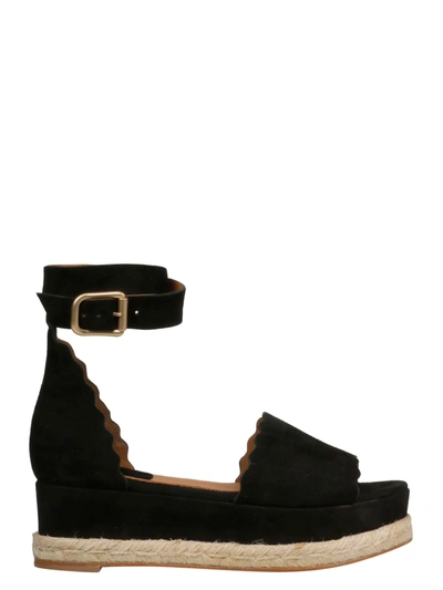 Shop Chloé Lauren Wedge Sandals In 001