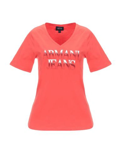 Shop Armani Jeans T-shirts In Red