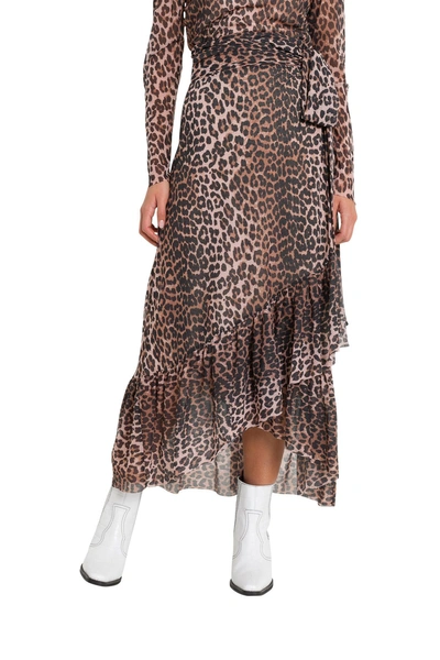 Shop Ganni Leopard Motif Wrap Skirt In Brown