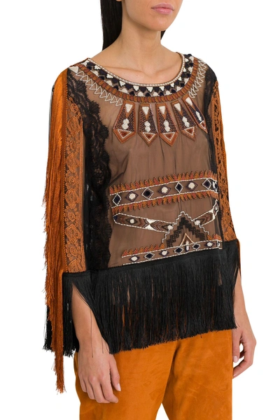 Shop Alberta Ferretti Embroidered Blouse With Fringe In Multi