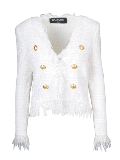 Shop Balmain Frayed Detailed Jacket In Ka Natural