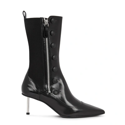 Shop Alexander Mcqueen 60 Black Button-embellished Leather Boots