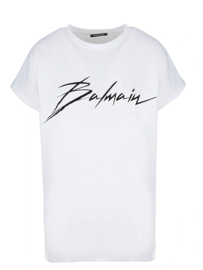 Shop Balmain Stylish Signature Logo Print T-shirt In Gab Blanc Noir