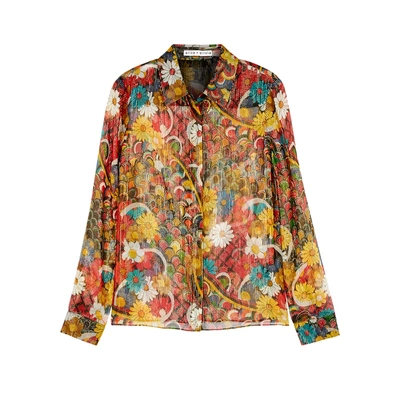 Shop Alice And Olivia Willa Floral-print Silk-chiffon Shirt In Multicoloured