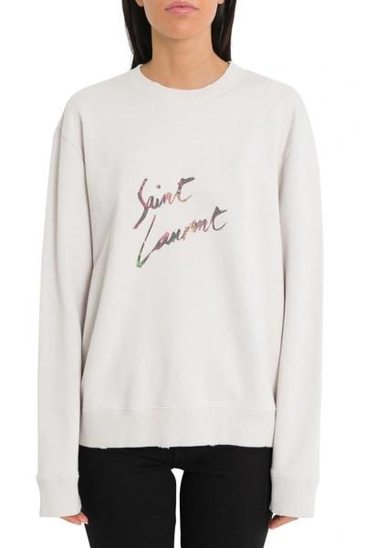 Shop Saint Laurent Signature Sweatshirt In Bianco