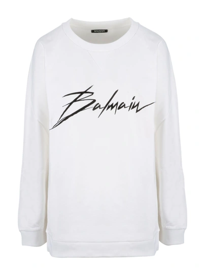 Shop Balmain Logo Print Sweatshirt In Gab Blanc Noir
