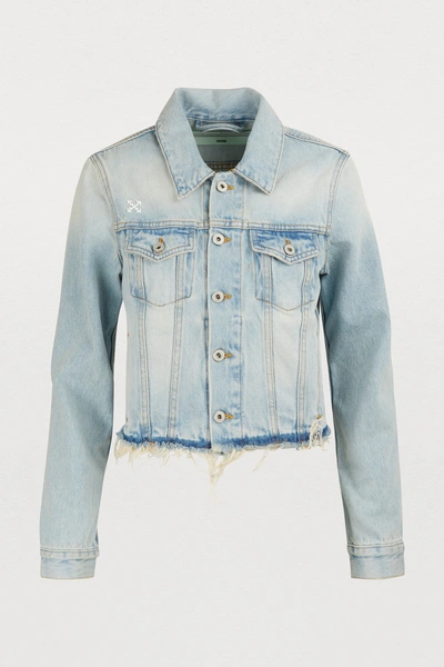 Shop Off-white Cropped Denim Jacket In Bleach