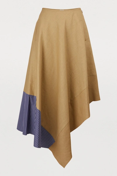 Shop Loewe Asymmetric Skirt With Striped Panel In Beige/blue/white