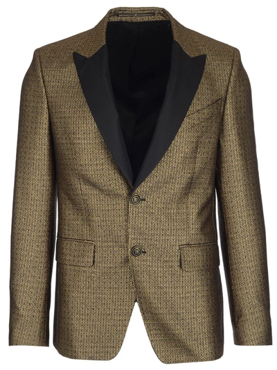 Shop Givenchy Patterned Double Button Blazer In Gold