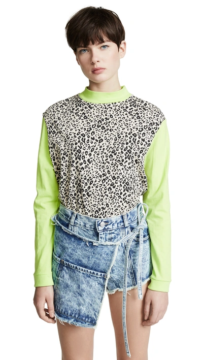 Shop Sandy Liang Lewis Sweater In Snow Leopard/lime Green