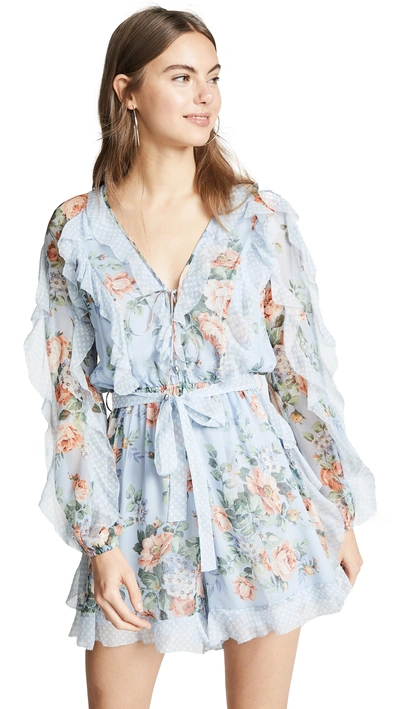 Shop Zimmermann Bowie Frill Romper In Lilac Floral