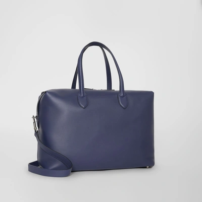 Shop Burberry Soft Leather Holdall In Regency Blue
